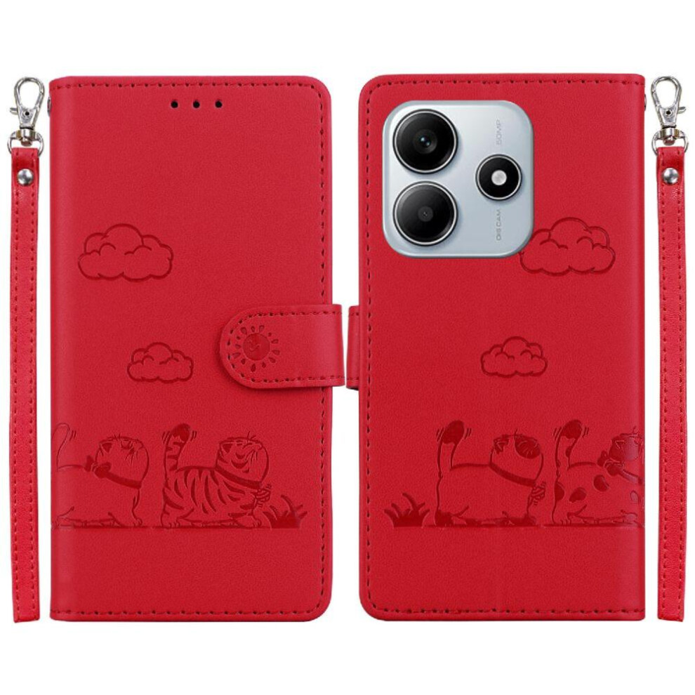 (Red) Flip Case For Xiaomi Mi Note 14 Pro Plus 5G Leather Wallet Cat Rfid Card Slot Holder Kickstand Red 764563606900