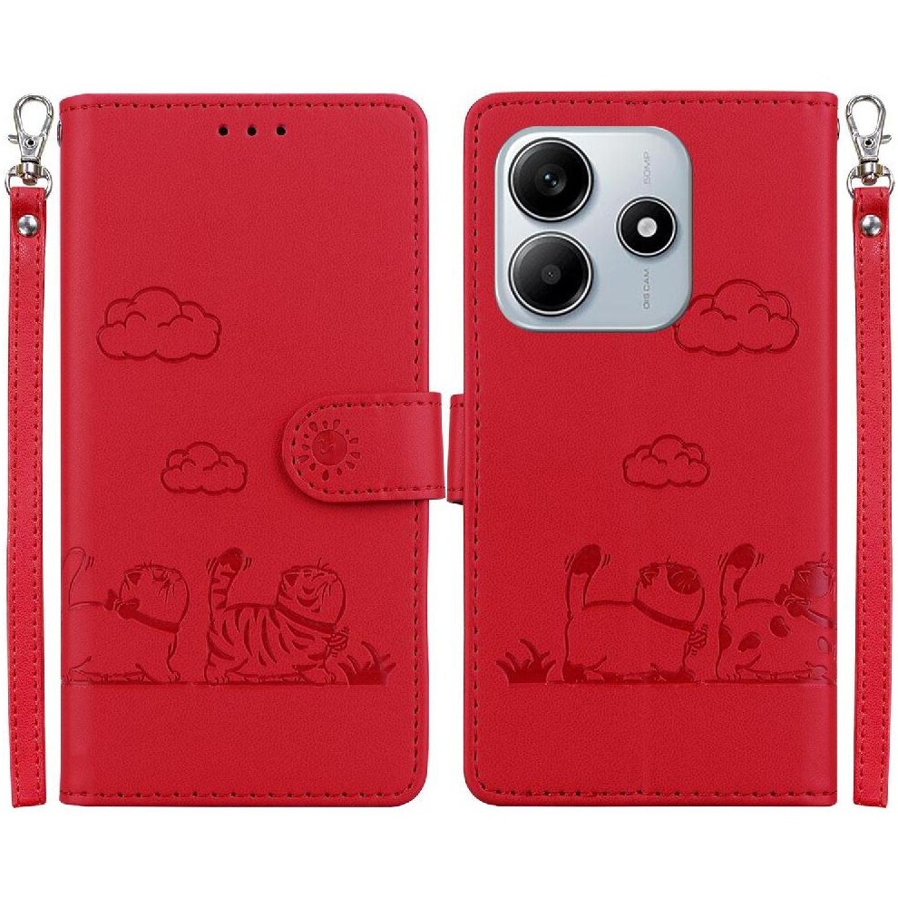 (Red) Flip Case For Xiaomi Mi Note 14 Pro 5G Leather Wallet Cat Rfid Card Slot Holder Kickstand Red 764563606962