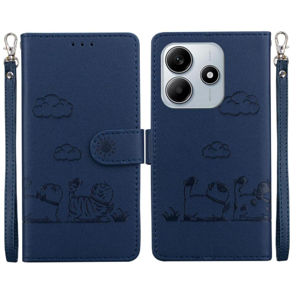 (Blue) Flip Case For Xiaomi Redmi Note 14 Pro 5G Leather Wallet Cat Rfid Card Slot Holder Kickstand Blue 764563606979
