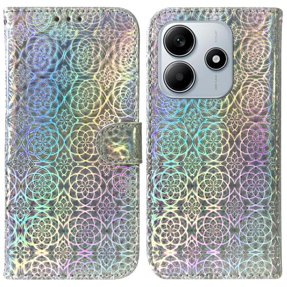 Photos - Case  Flip  for Xiaomi Redmi Note 14 5g Wallet  Glitter Colorful Stand Holder Card Slot Premium Pu Leather(Silver)