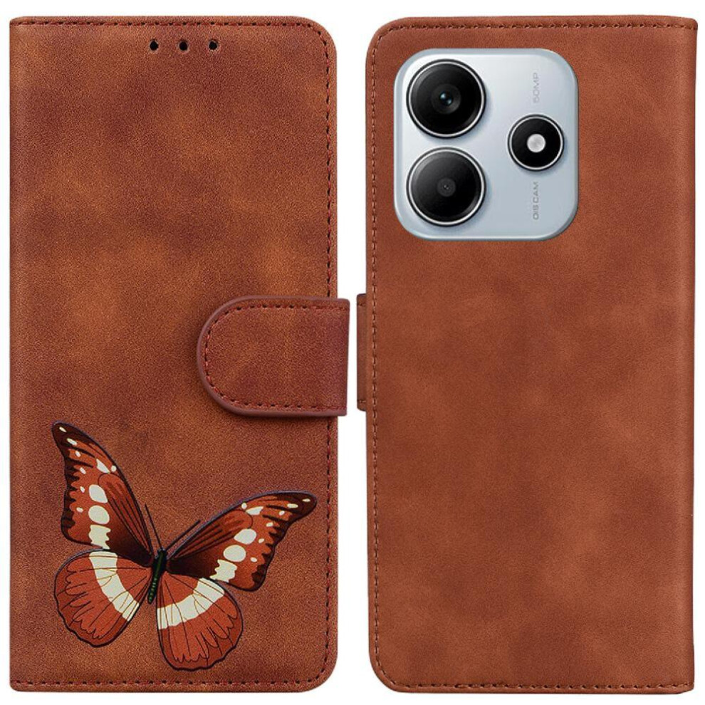 (Brown) Flip Case For Xiaomi Redmi Note 14 5G Wallet Butterfly Flip Folio Cover Card Slots Color Printed Brown 764563607549
