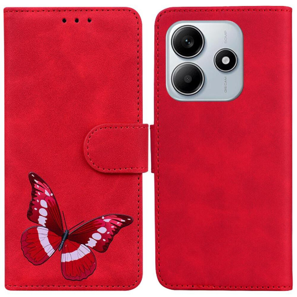 (Red) Flip Case For Xiaomi Mi Note 14 5G Wallet Butterfly Flip Folio Cover Card Slots Color Printed Red 764563607518