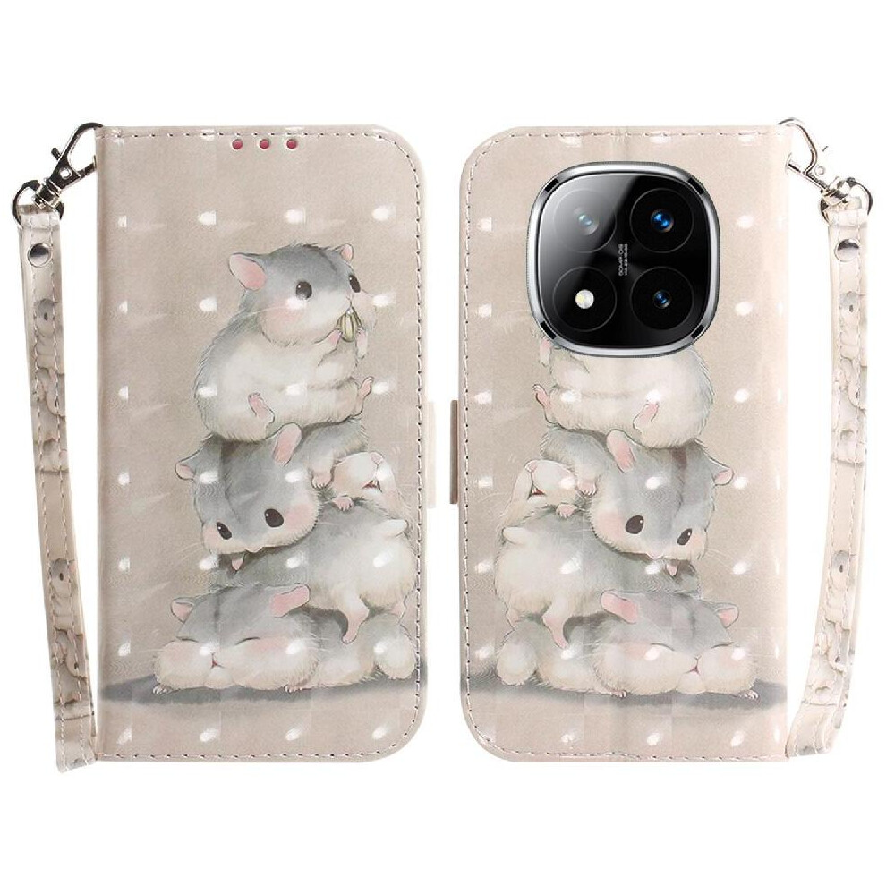 (C5 ) 3D Painted Protective Case For Xiaomi Redmi Note 14 Pro Plus 5G Wallet Pu Leather Magnetic Closure Lanyard Card Slots 764563608232