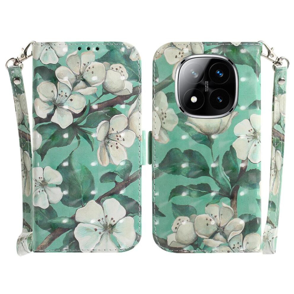 (C11 ) 3D Painted Protective Case For Xiaomi Redmi Note 14 Pro Plus 5G Wallet Pu Leather Magnetic Closure Lanyard Card Slots 764563608294