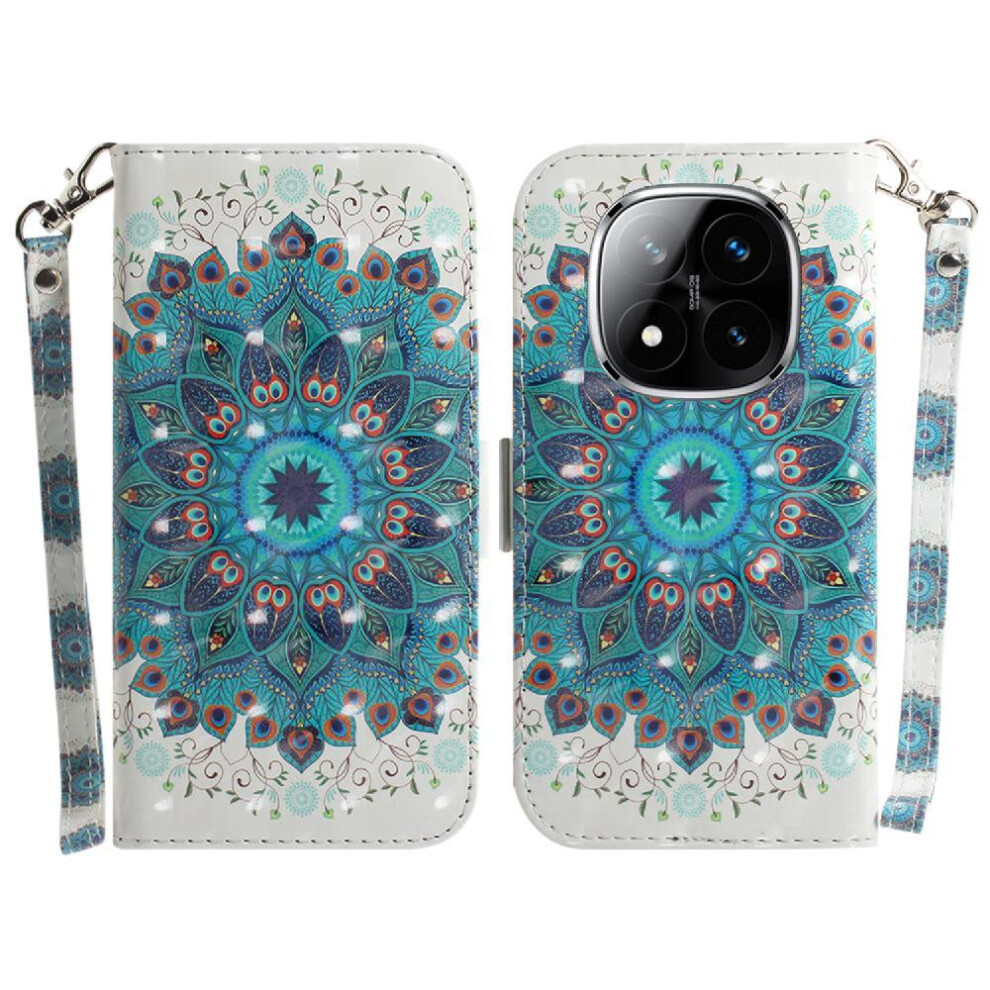 (C3 ) 3D Painted Protective Case For Xiaomi Redmi Note 14 Pro 5G Wallet Pu Leather Card Slots Magnetic Closure Lanyard 764563608331