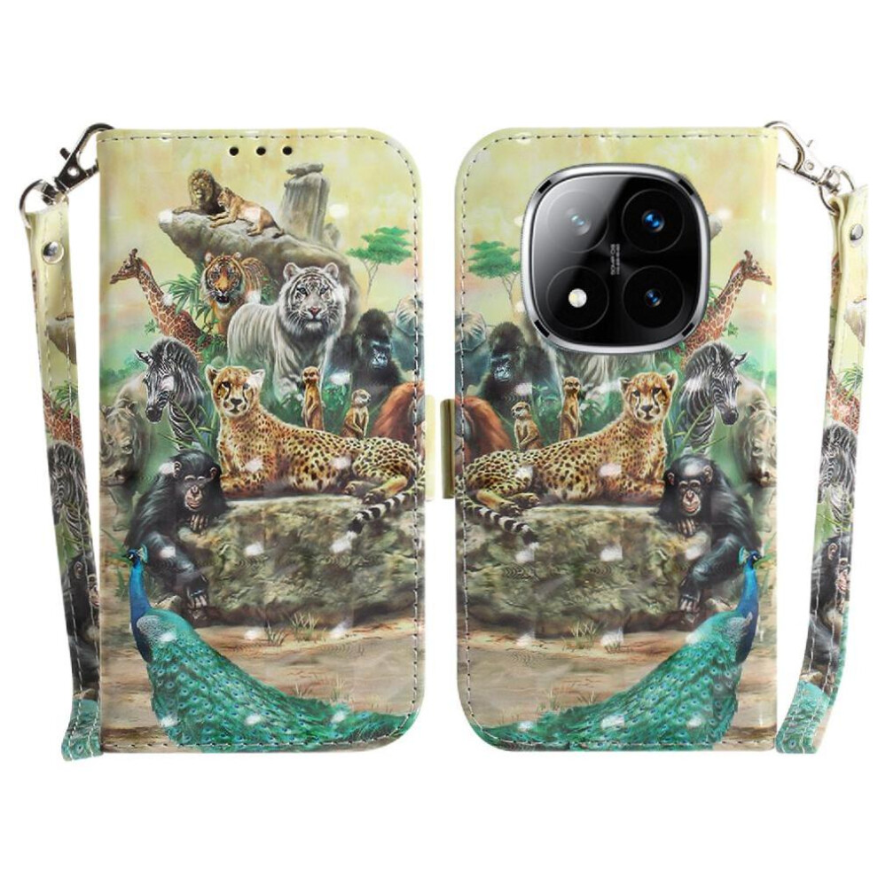 (Ohter) 3D Painted Protective Case For Xiaomi Redmi Note 14 Pro 5G Wallet Pu Leather Card Slots Magnetic Closure Lanyard 764563608348