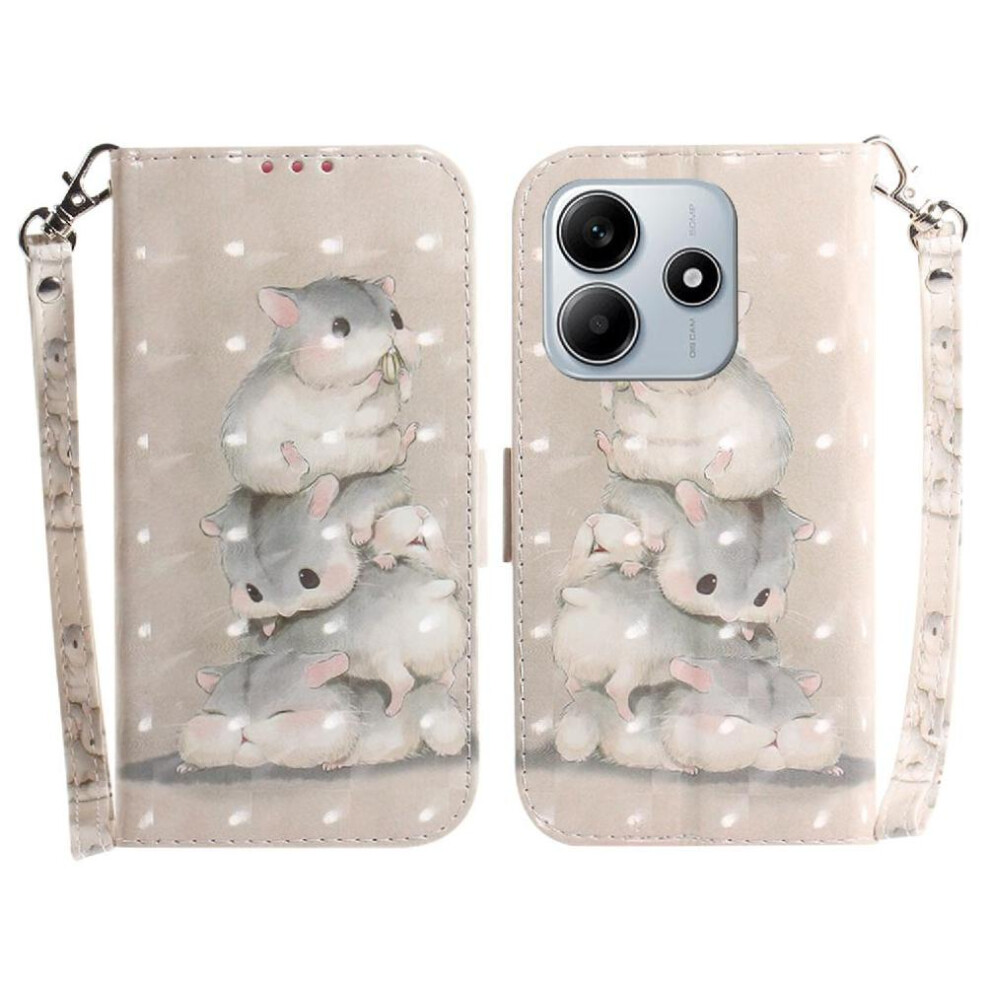 (C5 ) 3D Painted Protective Case For Xiaomi Redmi Note 14 5G Wallet Card Slots Pu Leather Magnetic Closure Lanyard 764563608478