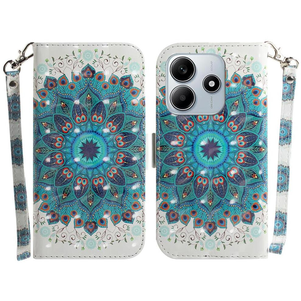 (C3 ) 3D Painted Protective Case For Xiaomi Redmi Note 14 5G Wallet Card Slots Pu Leather Magnetic Closure Lanyard 764563608454