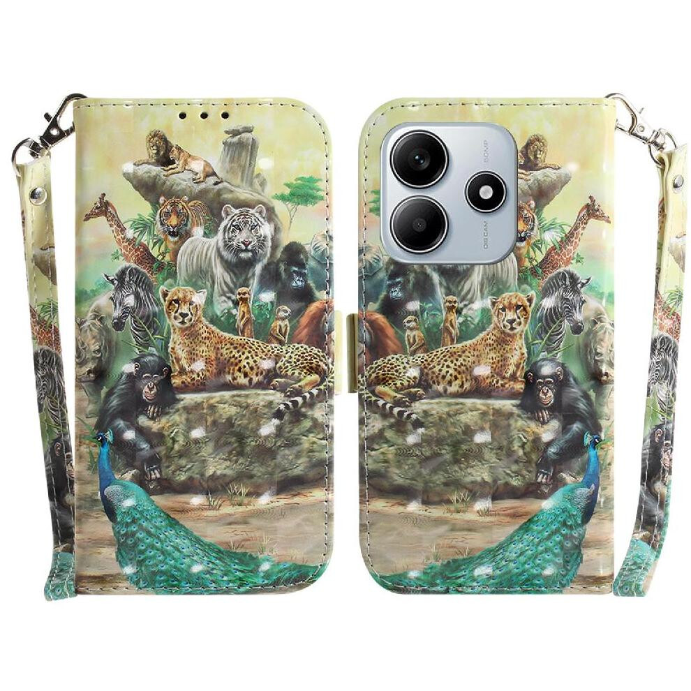 (Ohter) 3D Painted Protective Case For Xiaomi Redmi Note 14 5G Wallet Card Slots Pu Leather Magnetic Closure Lanyard 764563608461