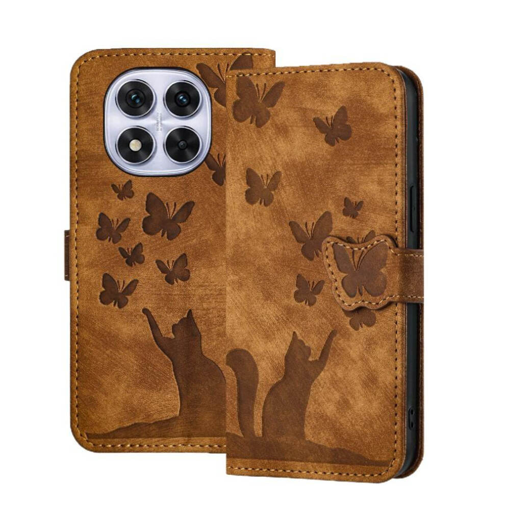 (Brown) Flip Case For Xiaomi Redmi Note 14 Pro 5G Flip Folio Holder Cover Embossed Butterfly Cat Wallet Case Card Pocket Brown 764563608690