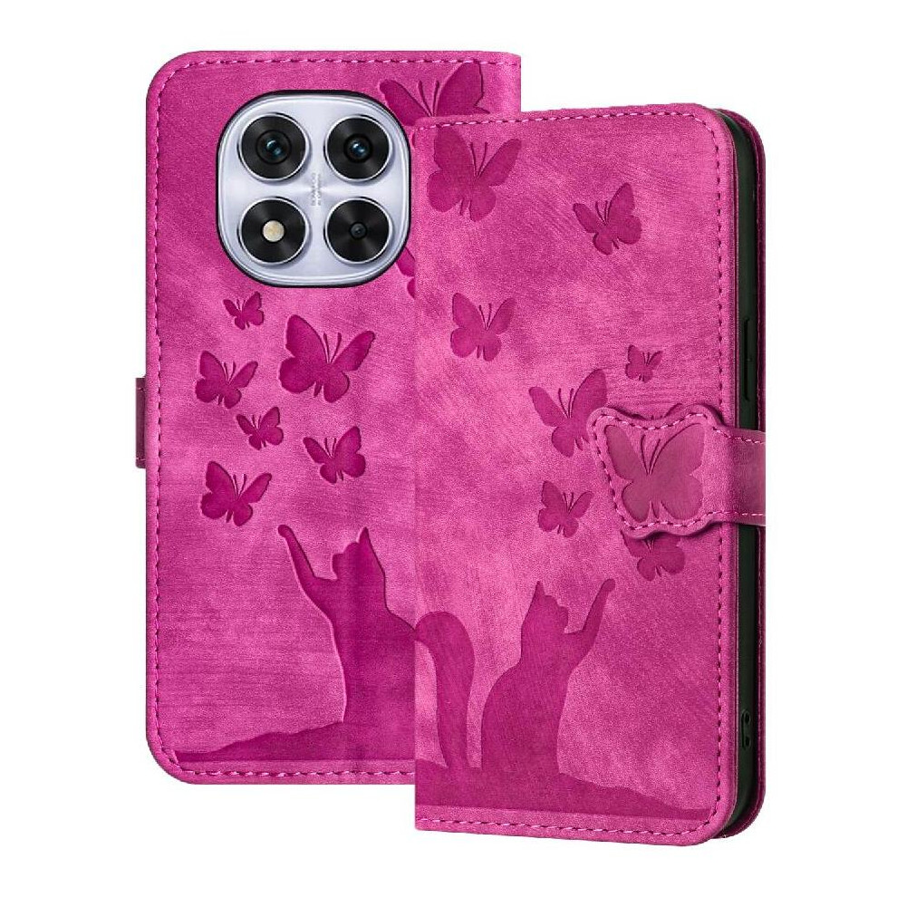 (Pink) Flip Case For Xiaomi Redmi Note 14 Pro 5G Flip Folio Holder Cover Embossed Butterfly Cat Wallet Case Card Pocket Pink 764563608676