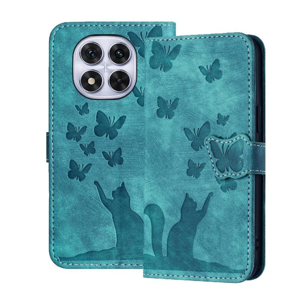 (Blue) Flip Case For Xiaomi Redmi Note 14 Pro 5G Flip Folio Holder Cover Embossed Butterfly Cat Wallet Case Card Pocket Blue 764563608683
