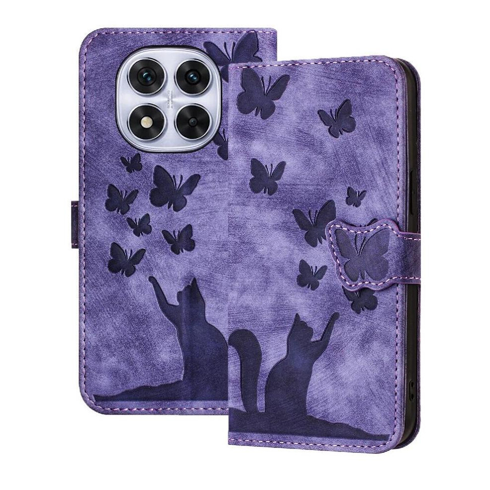 (Purple) Flip Case For Xiaomi Redmi Note 14 Pro 5G Flip Folio Holder Cover Embossed Butterfly Cat Wallet Case Card Pocket Purple 764563608652