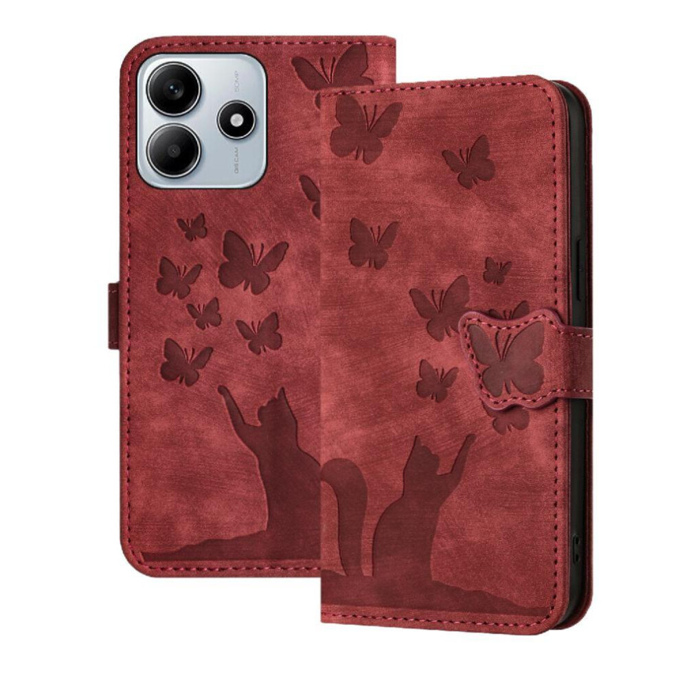 (Red) Flip Case For Xiaomi Mi Note 14 5G Embossed Butterfly Cat Card Pocket Holder Cover Wallet Case Flip Folio Red 764563608713