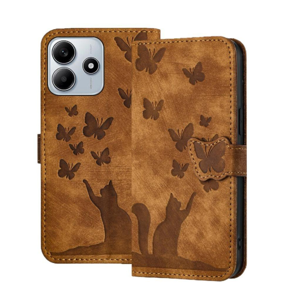 (Brown) Flip Case For Xiaomi Redmi Note 14 5G Embossed Butterfly Cat Card Pocket Holder Cover Wallet Case Flip Folio Brown 764563608744