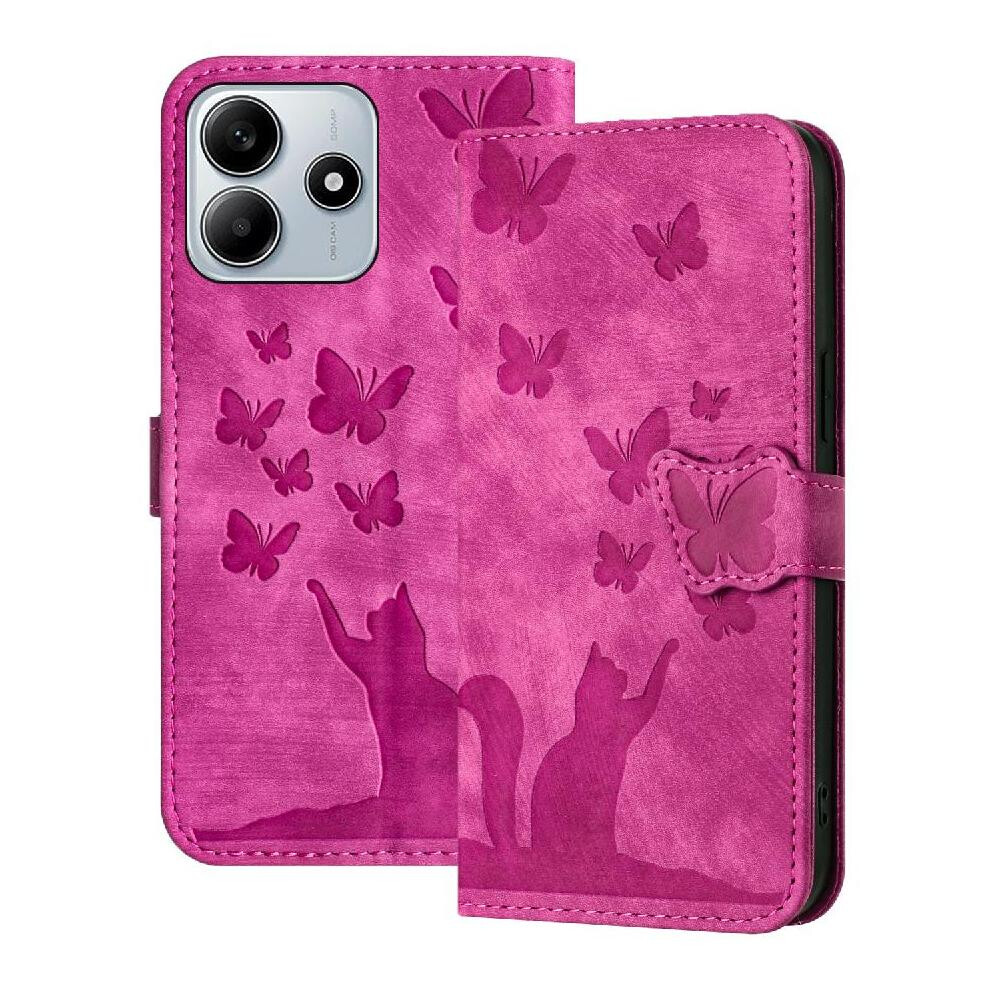 (Pink) Flip Case For Xiaomi Redmi Note 14 5G Embossed Butterfly Cat Card Pocket Holder Cover Wallet Case Flip Folio Pink 764563608720