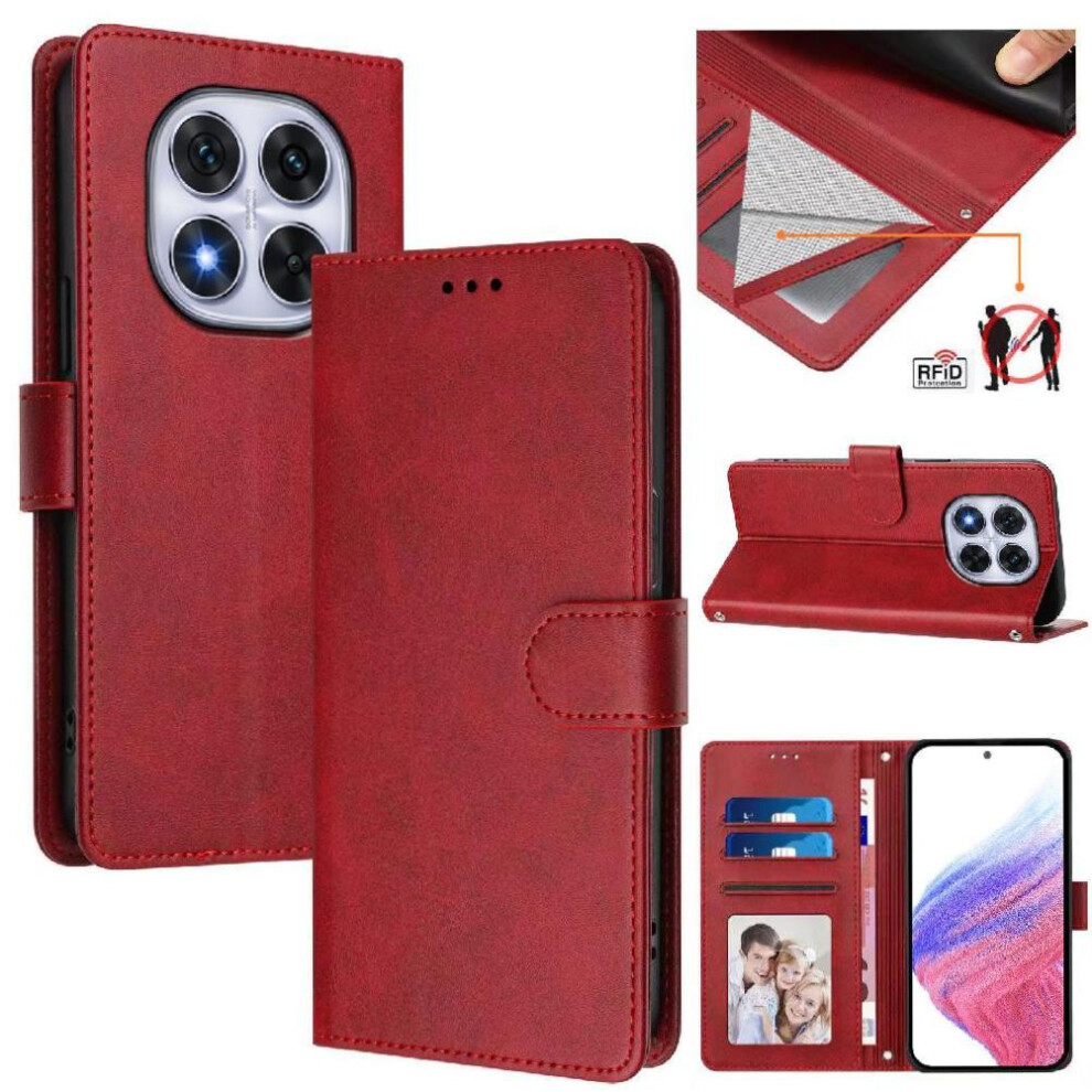 (Red) Classic Style Flip Case For Xiaomi Mi Note 14 Pro 4G Magnetic Closure Card Holder Wallet Case Rfid Blocking Shockproof Red 764563609321