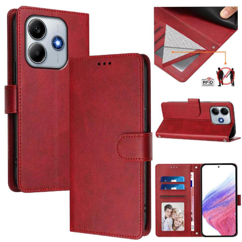 (Red) Classic Style Flip Case For Xiaomi Mi Note 14 4G Shockproof Rfid Blocking Wallet Case Magnetic Closure Card Holder Red 764563609376