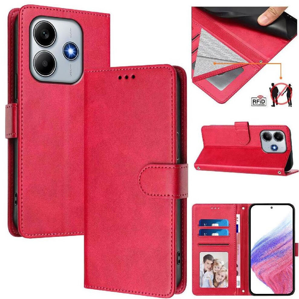 (Rose ) Classic Style Flip Case For Xiaomi Mi Note 14 4G Shockproof Rfid Blocking Wallet Case Magnetic Closure Card Holder Red 764563609390
