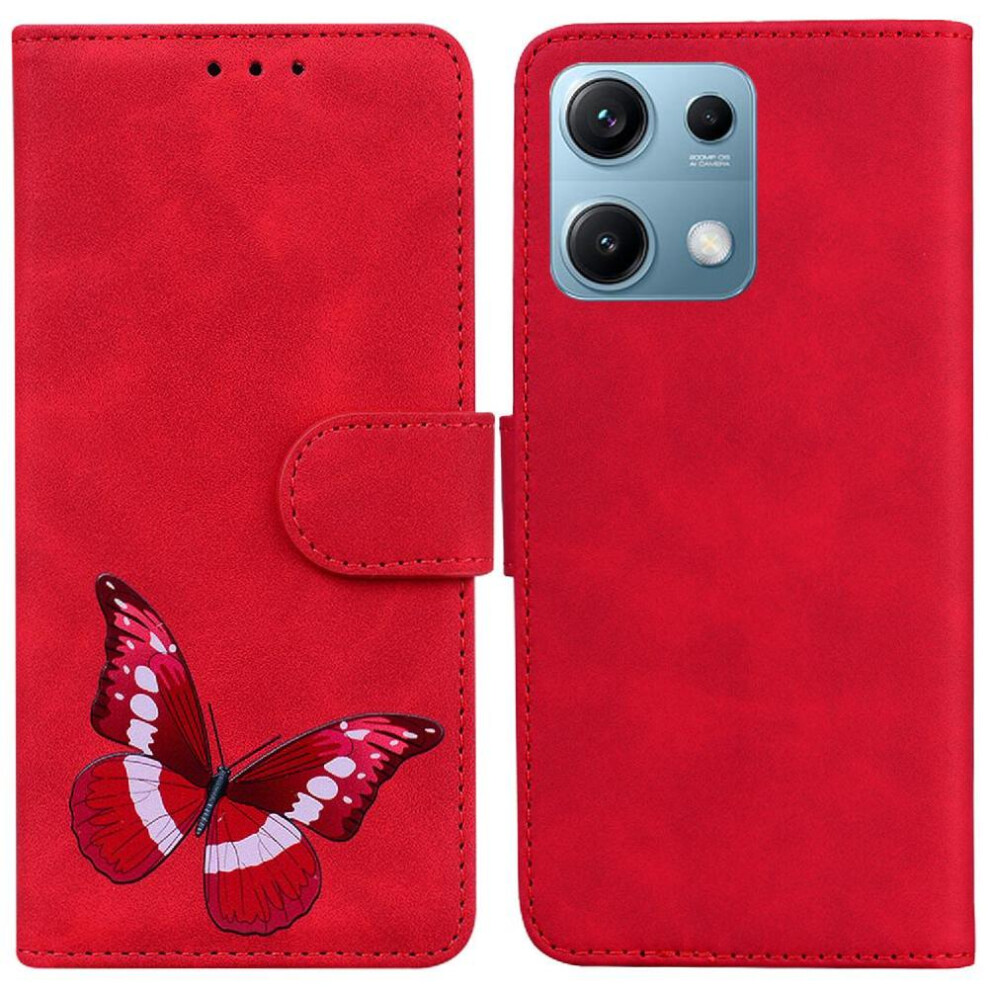 (Red) Case For Xiaomi Mi Note 14S 4G Wallet Butterfly Color Printed Card Slots Flip Folio Cover Red 764563609482