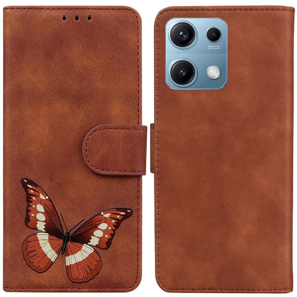 (Brown) Case For Xiaomi Redmi Note 14S 4G Wallet Butterfly Color Printed Card Slots Flip Folio Cover Brown 764563609512