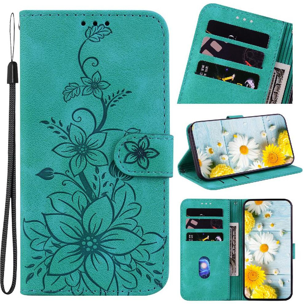 (Green) Flip Case For Xiaomi Redmi Note 14S 4G Wallet Kickstand Magnetic Embossed Lily Card Holder Green 764563609536