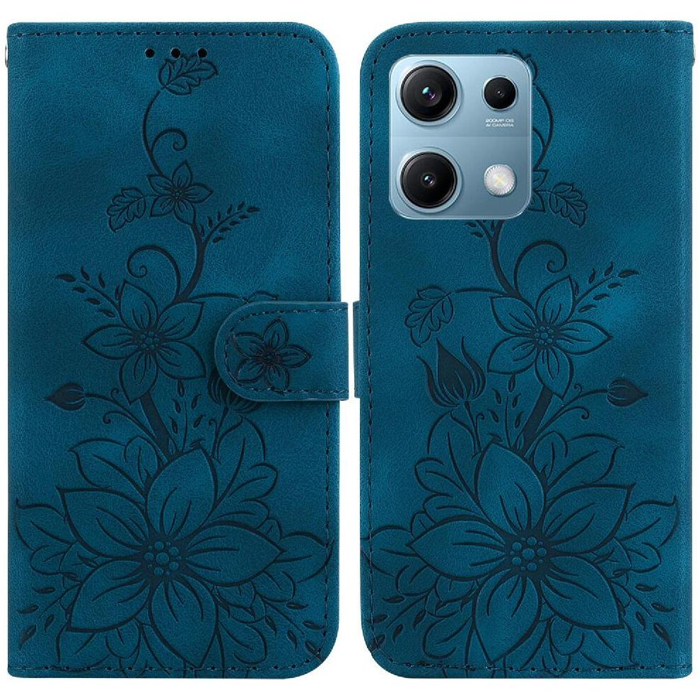 (Dark ) Flip Case For Xiaomi Redmi Note 14S 4G Wallet Kickstand Magnetic Embossed Lily Card Holder Blue 764563609550
