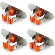 (As show, One size) Multi-Function Wall Mounted Mop Holder, Self Adhesive Mop Broom Holder, 304 Brushed Stainless Steel, for Hanging Tools, 4 Pieces