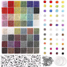 (As show, One size) 35000pcs Glass Seed Beads And 250pcs Alphabet Letter Beads 2mm Bracelet Beads
