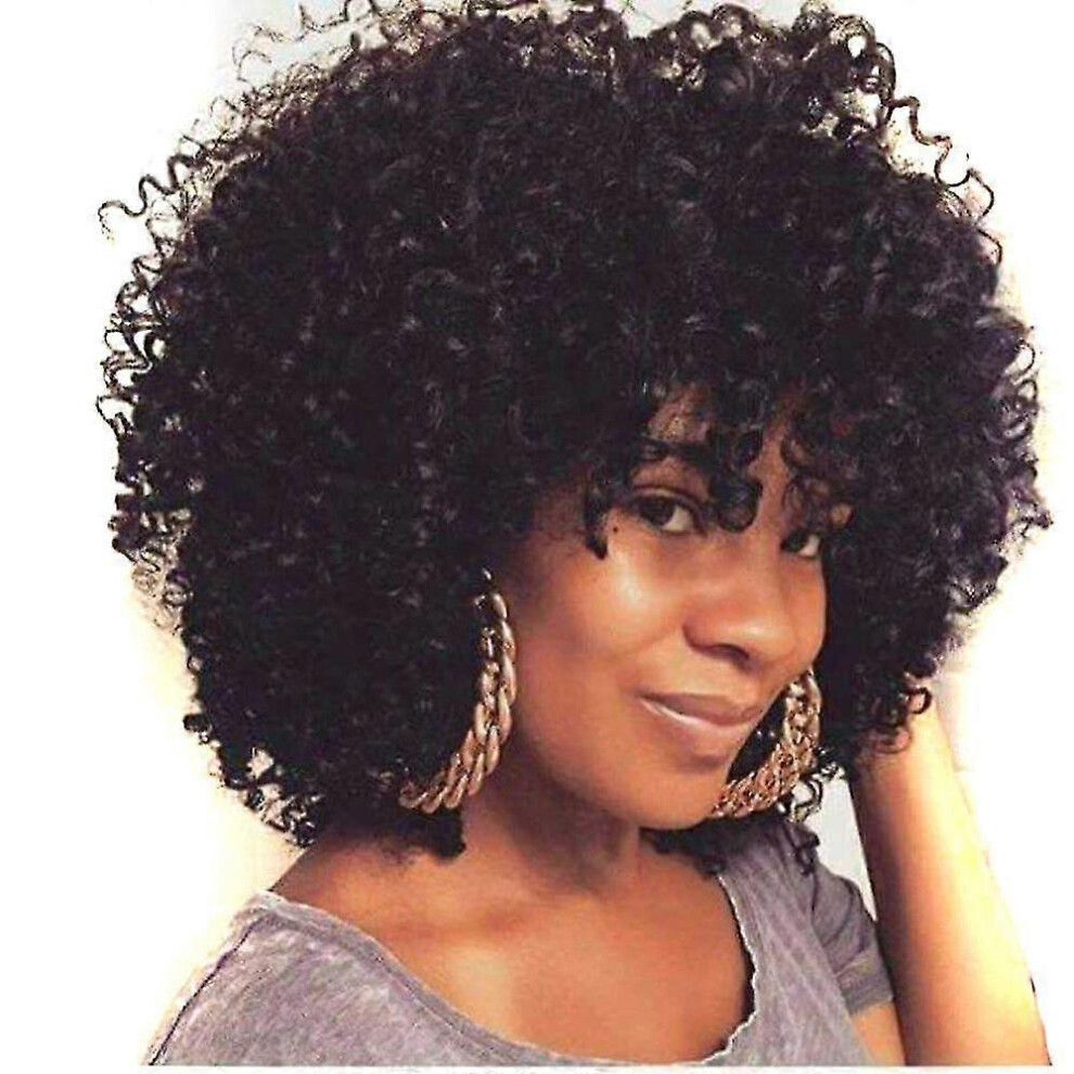 Kikidex (As Show, One Size) Black Short Curly Fluffy Wig For Women