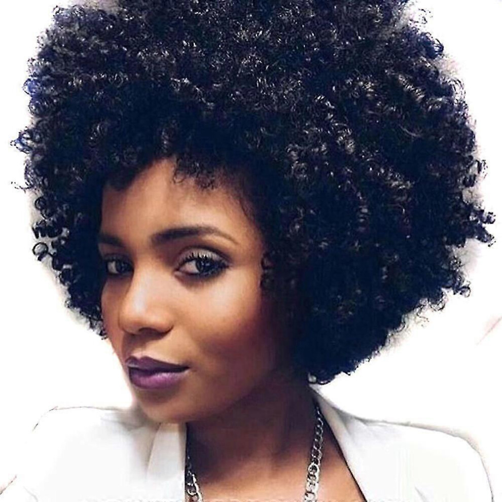 Kikidex (As Show, One Size) Black Small Screw Fluffy Explosive Wig