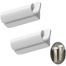 (As show, One size) Wall-Mounted Rolling Tube Toothpaste Squeezer Magnetic Holder Rotating Toothpaste Dispenser for Bathroom (White/2pcs)