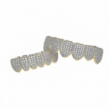 (silver, One size) Micro Iced-out Grillz With Extra Molding Bars Included For Party Decoration