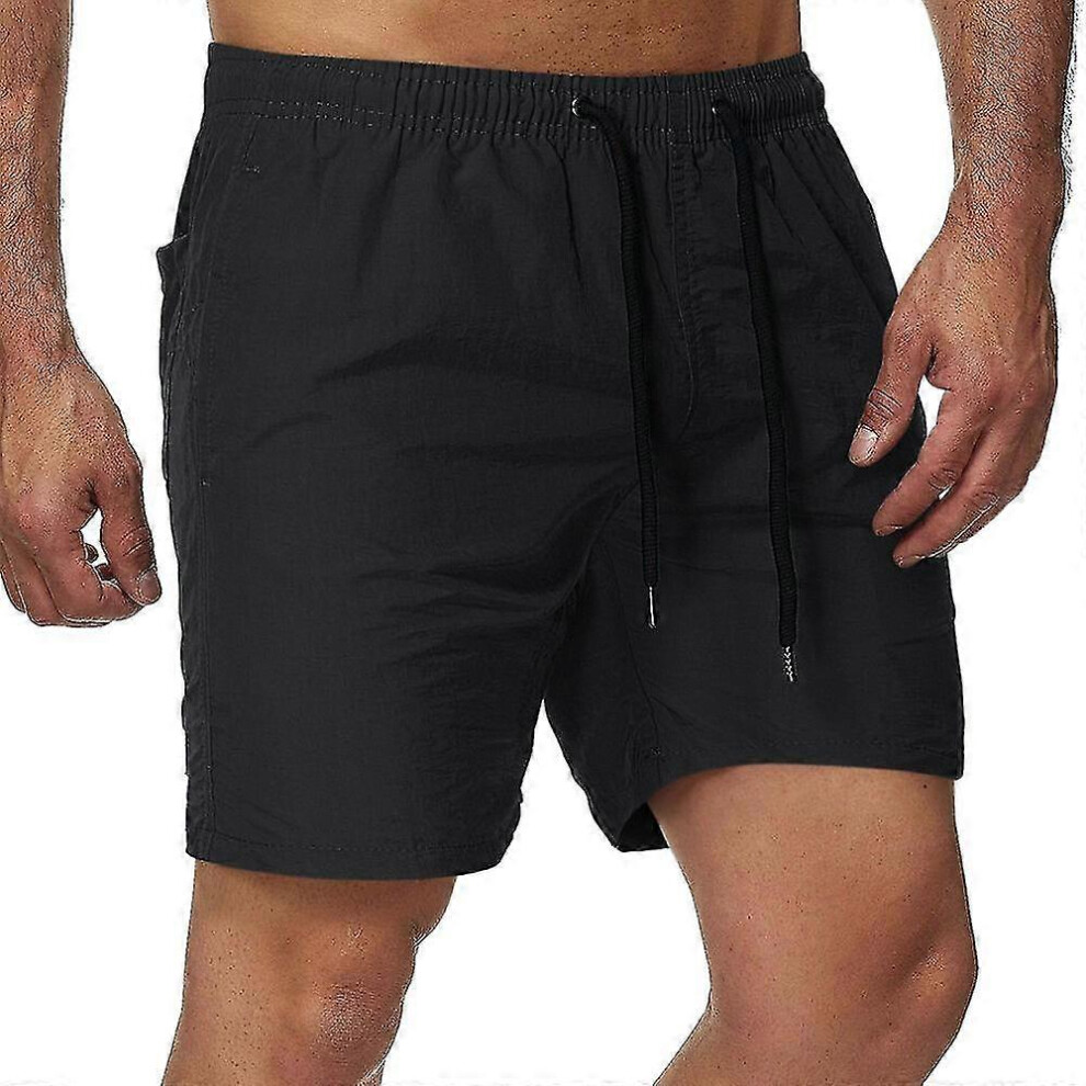 (M, One size) Men&#39;s Swim Trunks Quick Dry Beach Shorts With Pockets -black-image-OPC-PHMFMGT-NEW