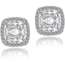(As show, One size) Cubic Zirconia Earrings Studs, CZ Stud Earrings YOMELA White Gold 10MM Square Round Teardrop Heart Halo Stud Earrings Hypoallergenic for Women