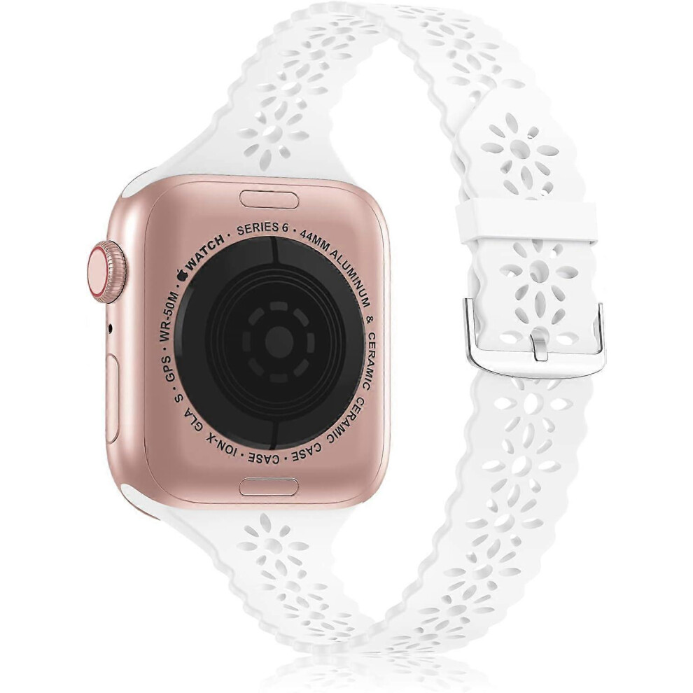 (As Show, One Size) Lace Silicone Band Compatible With Apple Watch Band 38Mm 40Mm 42Mm 44Mm Women-(42/44/45Mm ) White 4632461612186