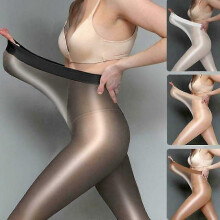 (Nude, One size) Ladies Pantyhose Stocking Oil Glossy Shiny Seamless Thigh-high Crotchless Socks