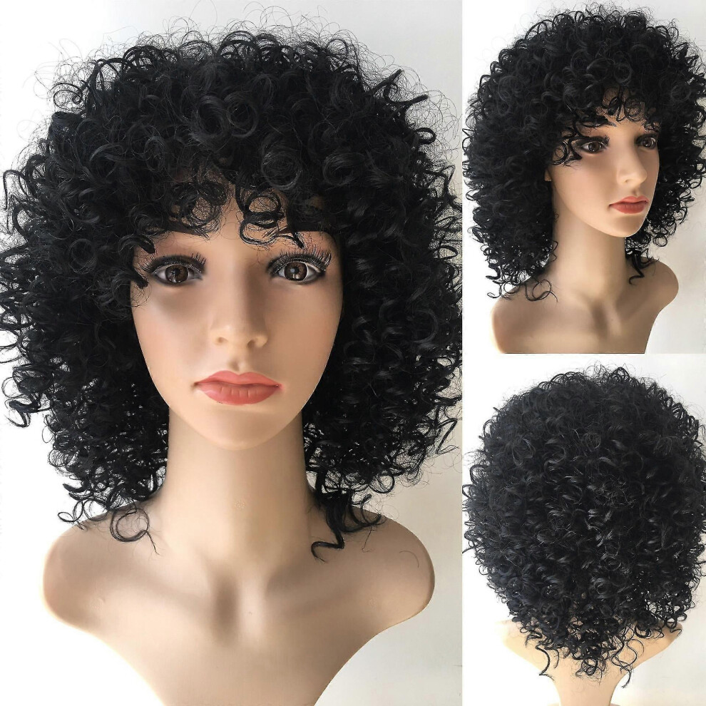 Kikidex (As Show, One Size) Female Black Short Small Curl Wig For Women