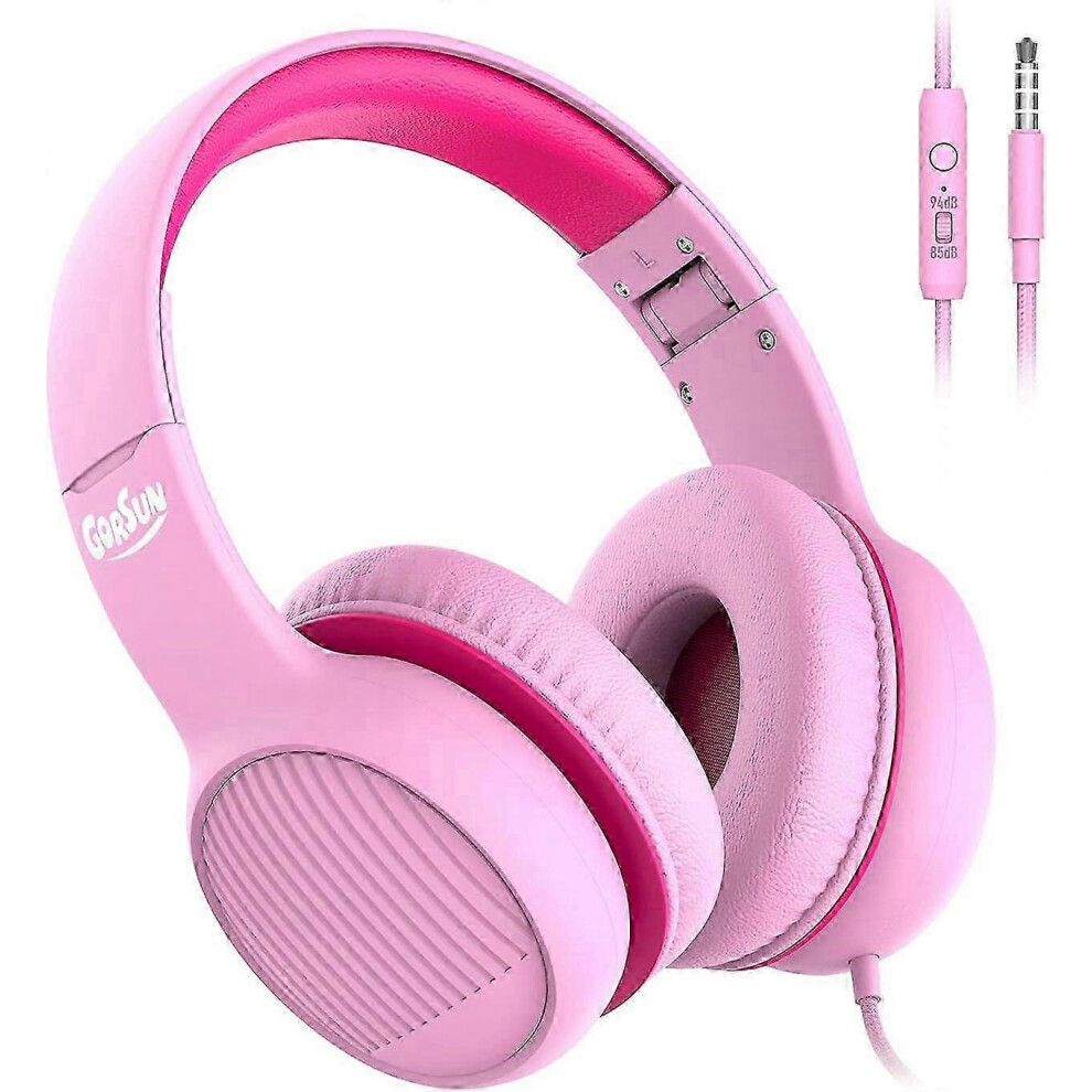 (As Show, One Size) Foldable Kids Headphones With 85Db/94Db Volume Limiter - Built-In Hd Mic Pink 4633396567534