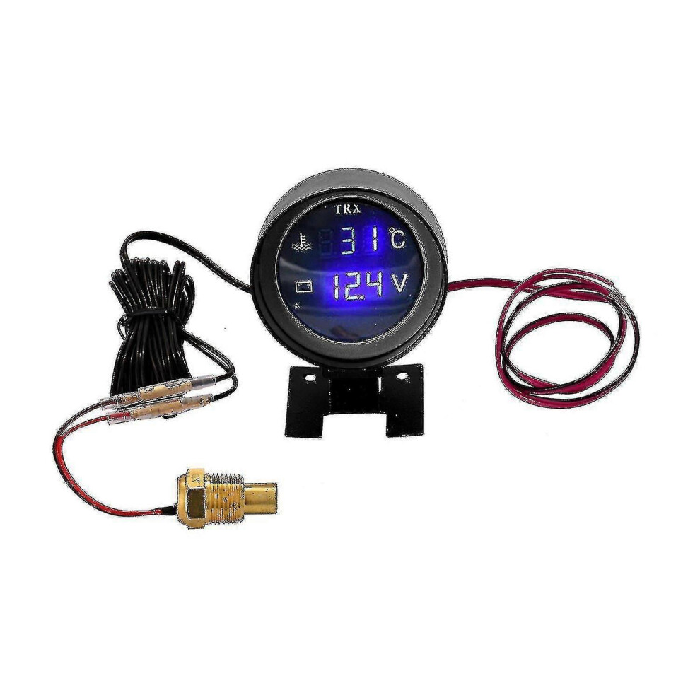 (As Show, One Size) Round Led Digital Car Truck Water Temp Gauge Temperature Sensor Moto + Voltmeter 2 In 1 6902676387895