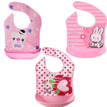 (As show, One size) 3 Pack - Baby & Toddler Waterproof Bib with Adjustable Detachable, 6-24 Months-Pink pig+Pink rabbit+Pink butterfly