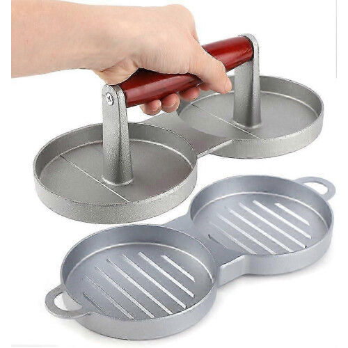 (As show, One size) Aluminum Alloy Burger Press - Double Hamburger Machine