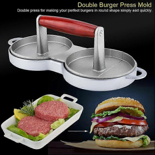 (As show, One size) Aluminum Alloy Burger Press - Double Hamburger Machine 1