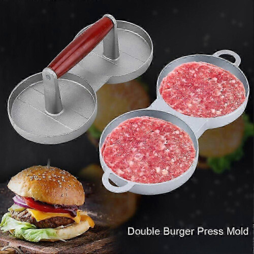 (As show, One size) Aluminum Alloy Burger Press - Double Hamburger Machine 2