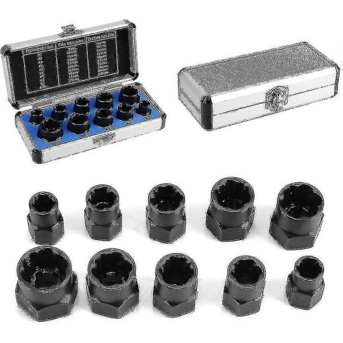 (As show, One size) 10 Pcs Damaged Bolt Nut Screw Remover Extractor Removal Set Threading Tools Kit 2