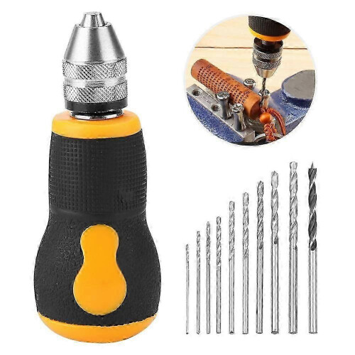 (As show, One size) Mini Hand Drill Kit with 10 Twist Drill Bits (0.8-3.0mm) - Portable Tools 1