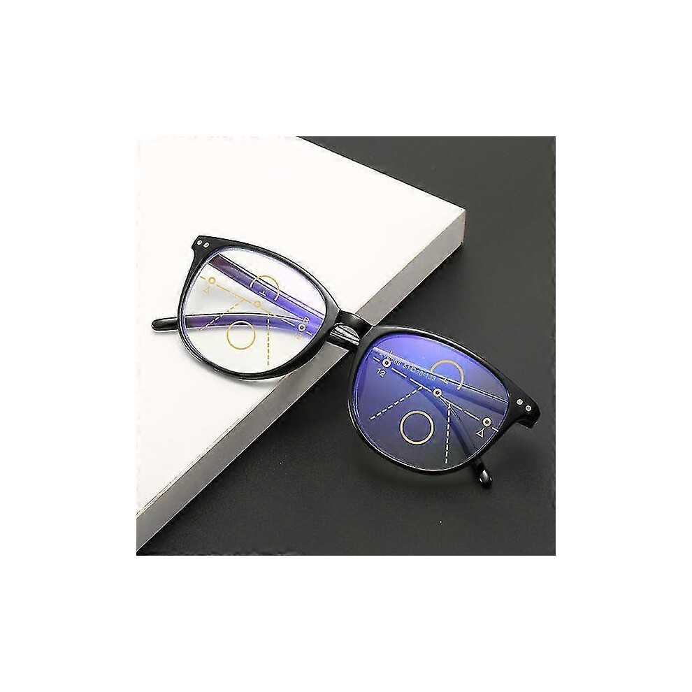 Kikidex Black (Strength 4.0X, ) Progressive Multifocal Glasses For Women Men Blue Light Blocking Reading Glasses