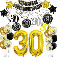 (40th, One size) Birthday Decorations For Men Women, Black And Gold Party Decorations Kit - Happy Birthday Banner Black And Gold Balloons