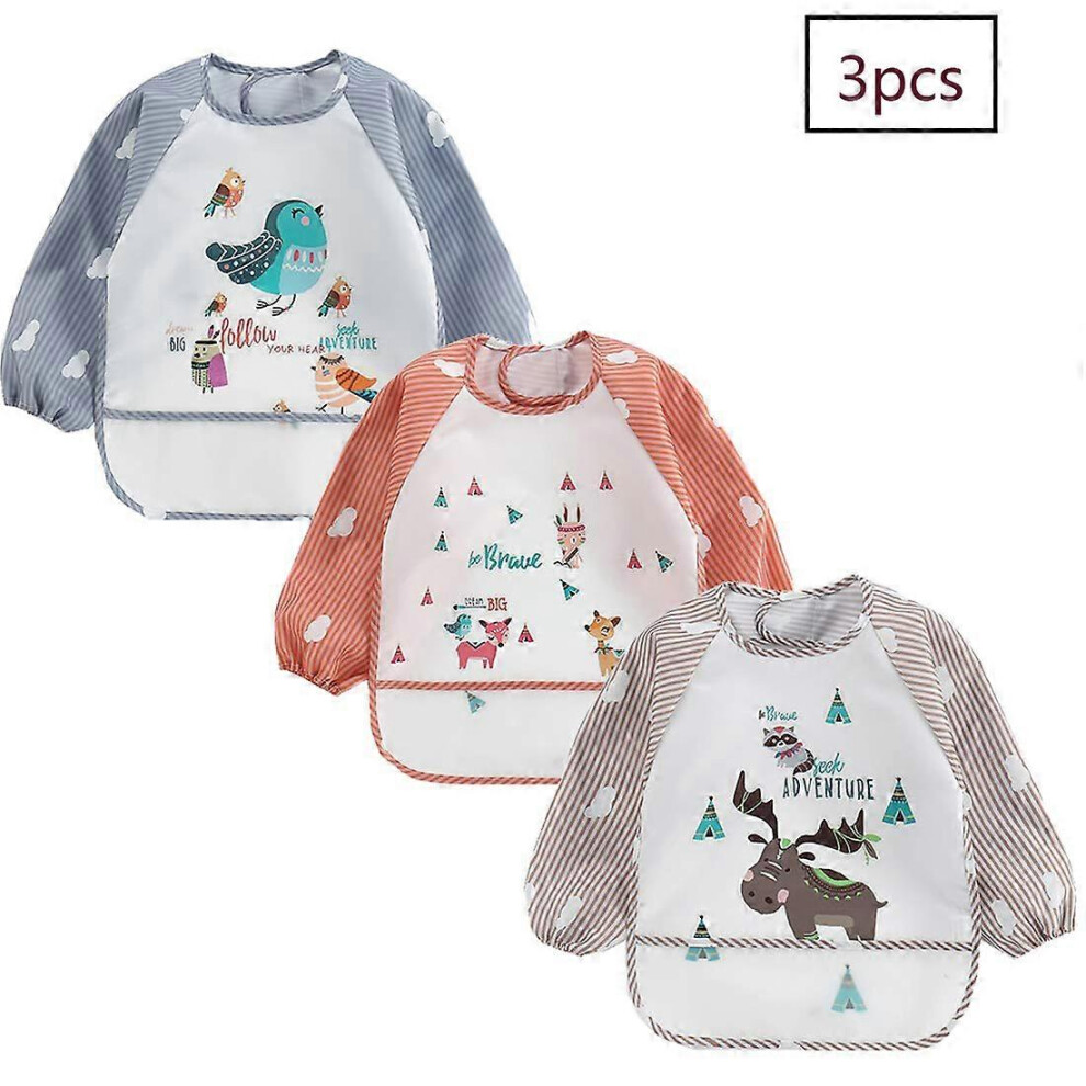(As show, One size) 3 Pcs Waterproof Baby Bib Sleeve Bib Washable Bib Wet Protection 6-36 Months