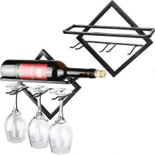 (As show, One size) Set of 2 Metal Wall Mounted Wine Bottle and Stemware Holders for Home Kitchen